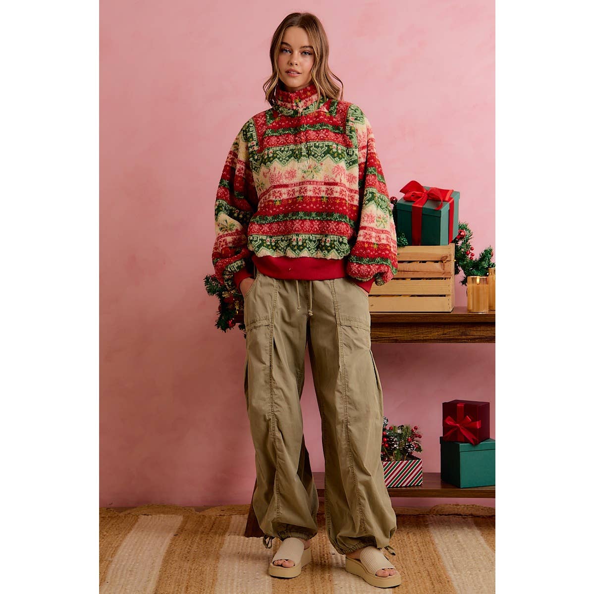 RELAXED FIT ELASTIC WAIST DRAWSTRING CARGO PANTS