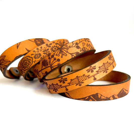 Design Leather Snap Bracelet - Engraved Leather Cuff