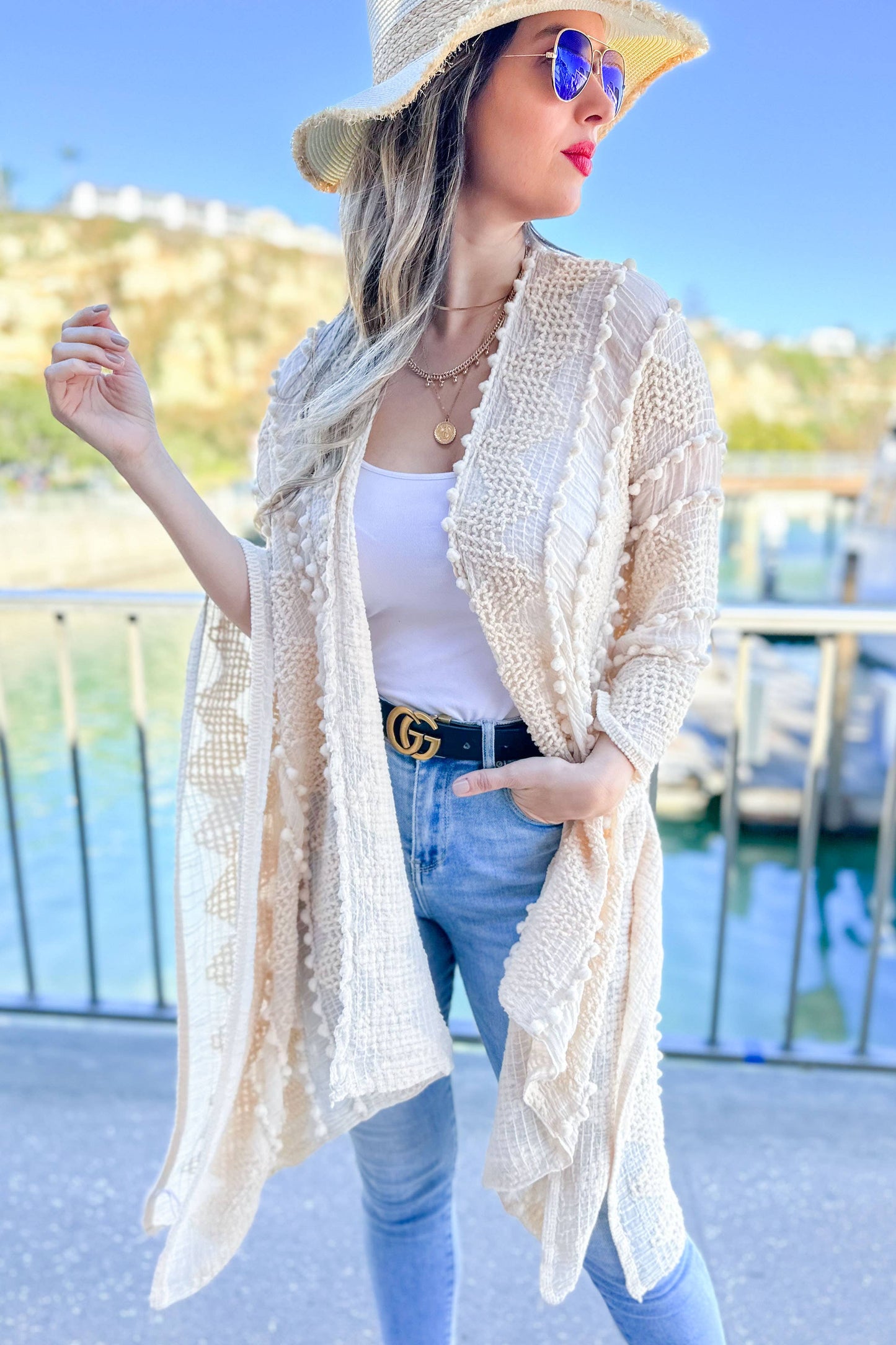 Ivory 3D Textured Open Front Soft Kimono Cardigan