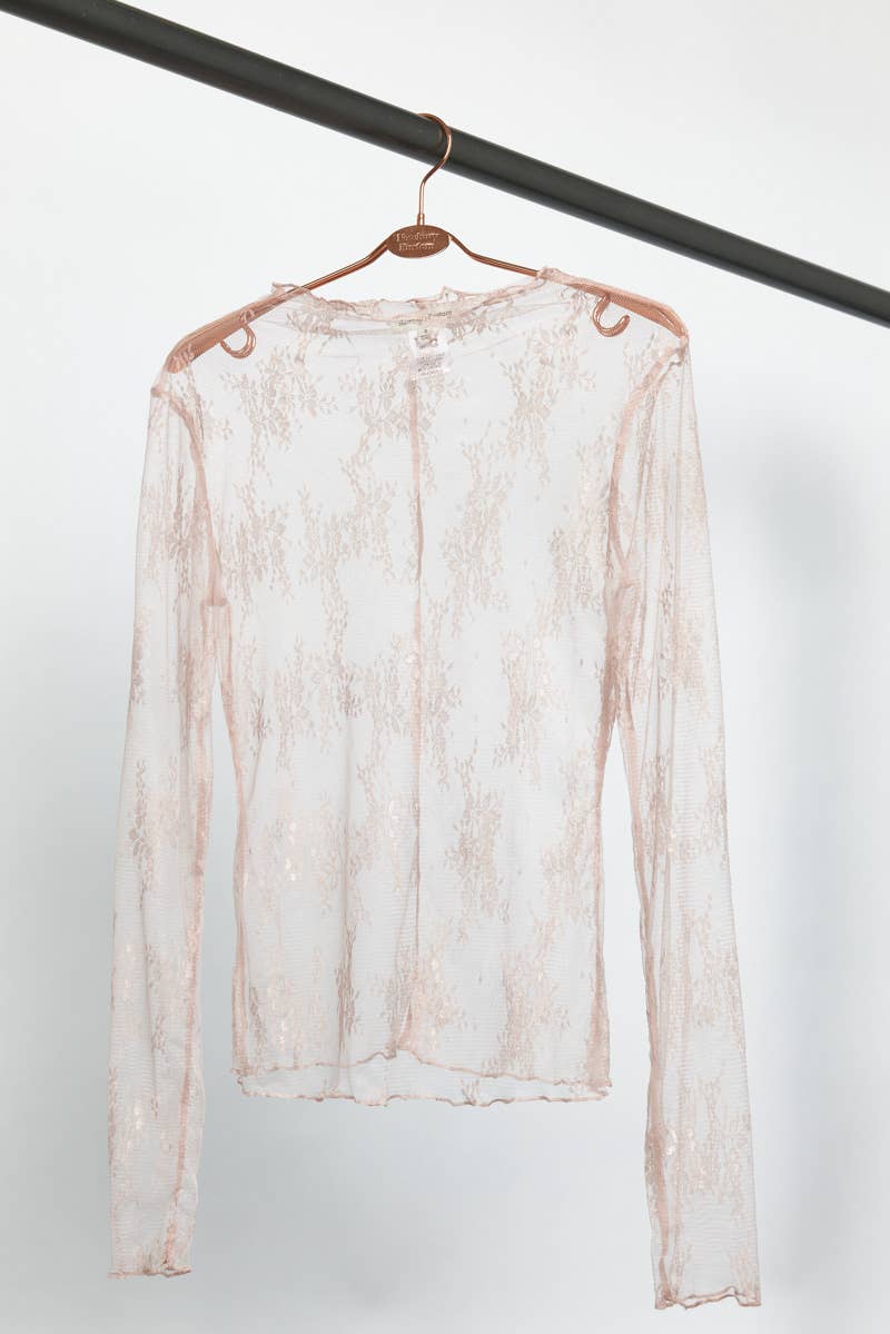 LONG SLEEVE SHEER LACE MESH TOP