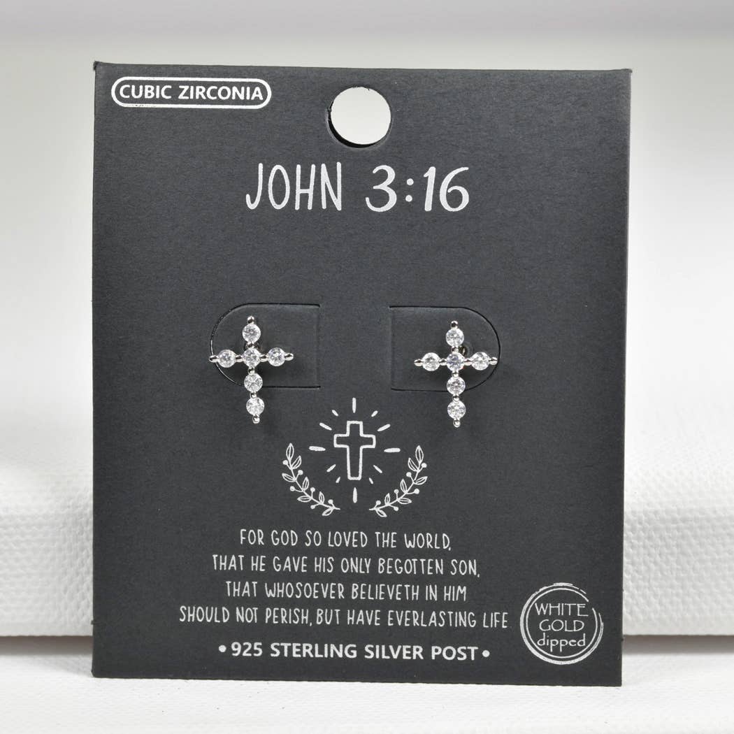 Gold Dipped cross CZ sterling silver post earring