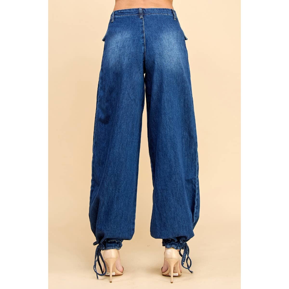 Ankle Drawstring Wide Denim Pants