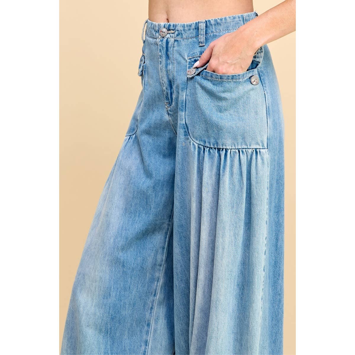 Ankle Drawstring Wide Denim Pants