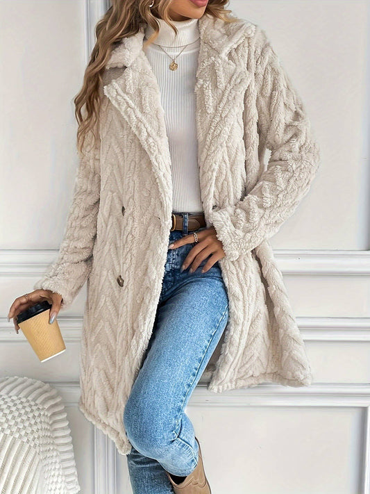 Reversible Plush Slip Pockets Casual Long Coat
