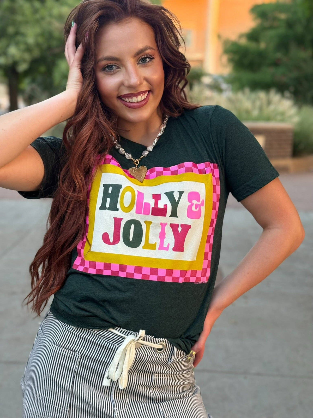 Pink & Red Checkered Holly Jolly Tee & Sweatshirt