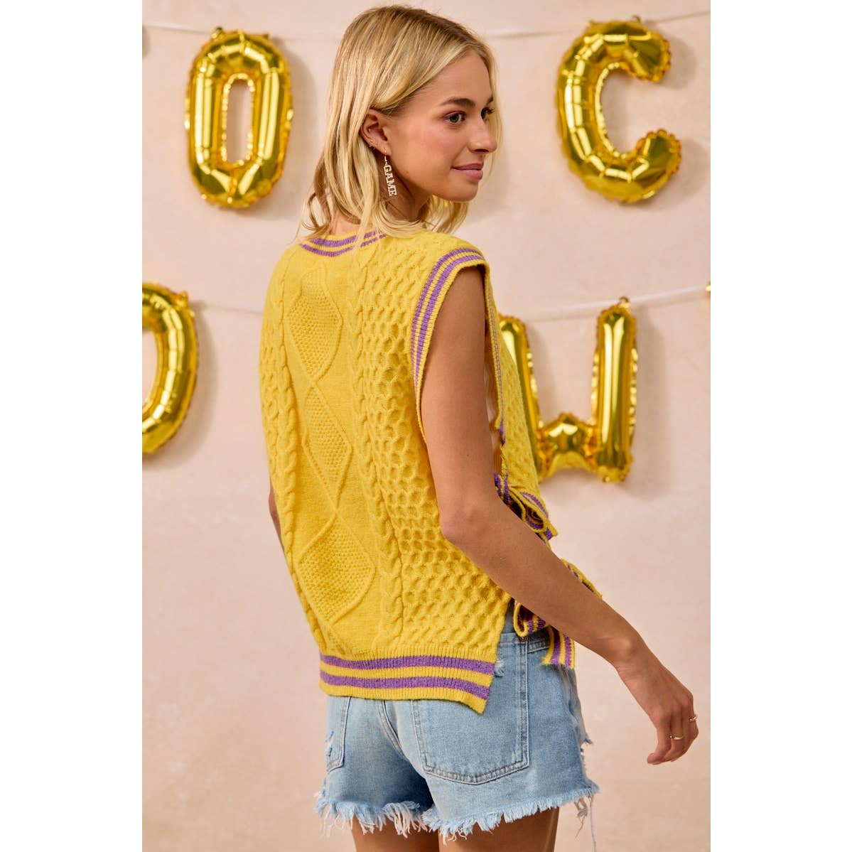 GAMEDAY THEME TEXTURED KNIT SWEATER TOP