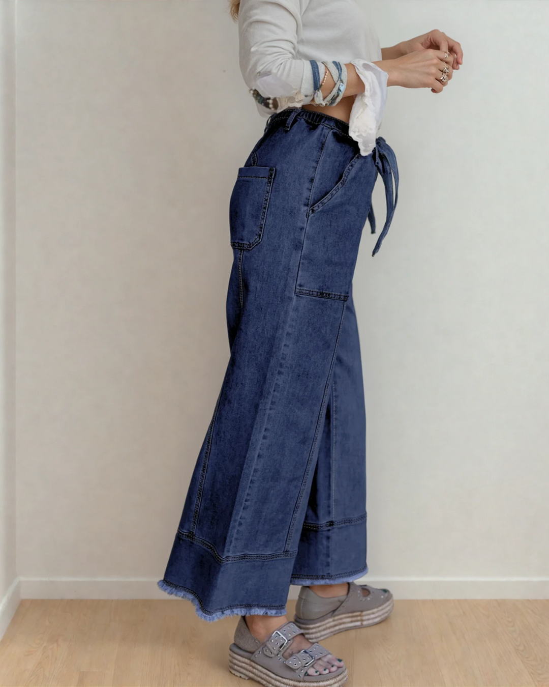 Beau Blue Jeans-Prussian Blue | Wide Leg Pants | Raw Hem
