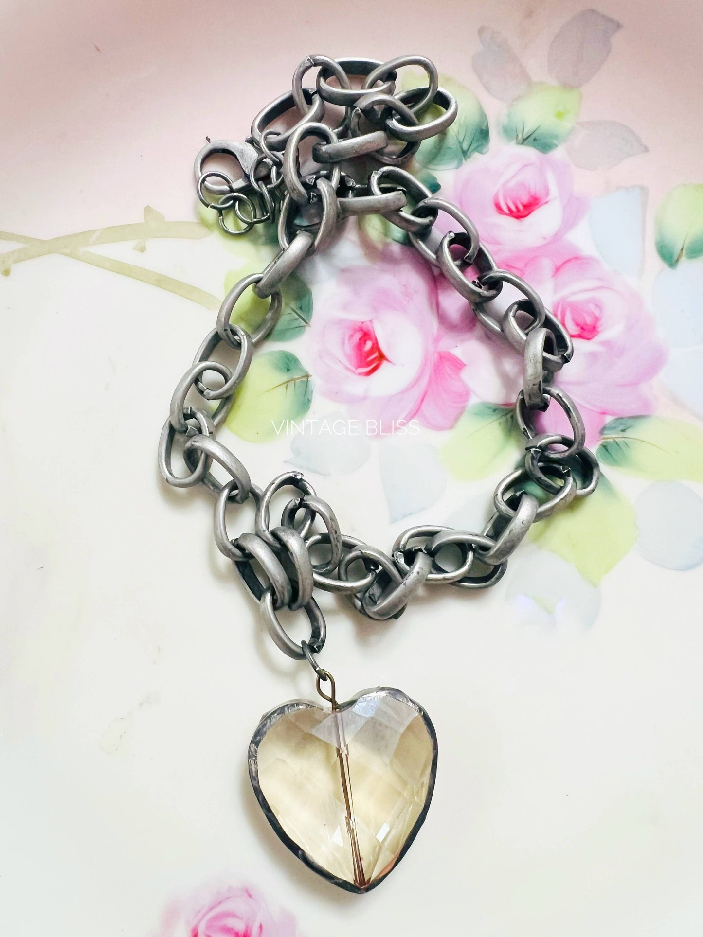 Soldered Crystal Heart on Link Chain