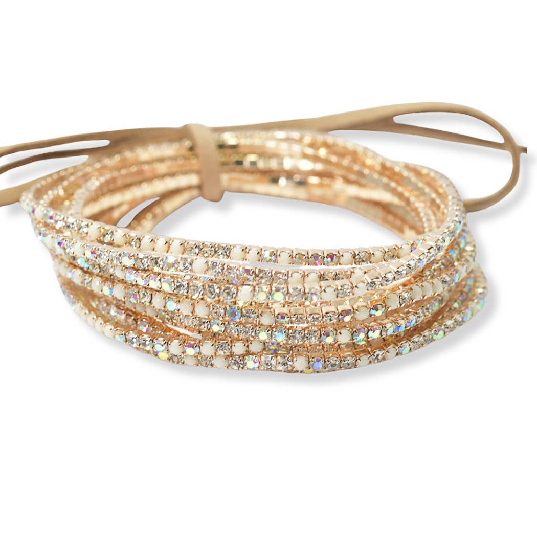 Pave rhinestone multi layered stretch bracelet