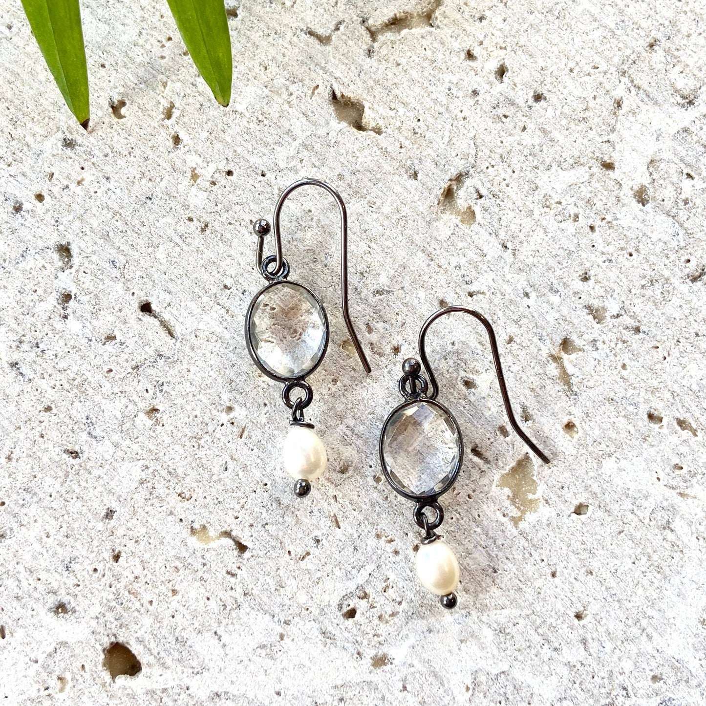 Crystal Quartz, Fresh Water Pearl Drop Earrings