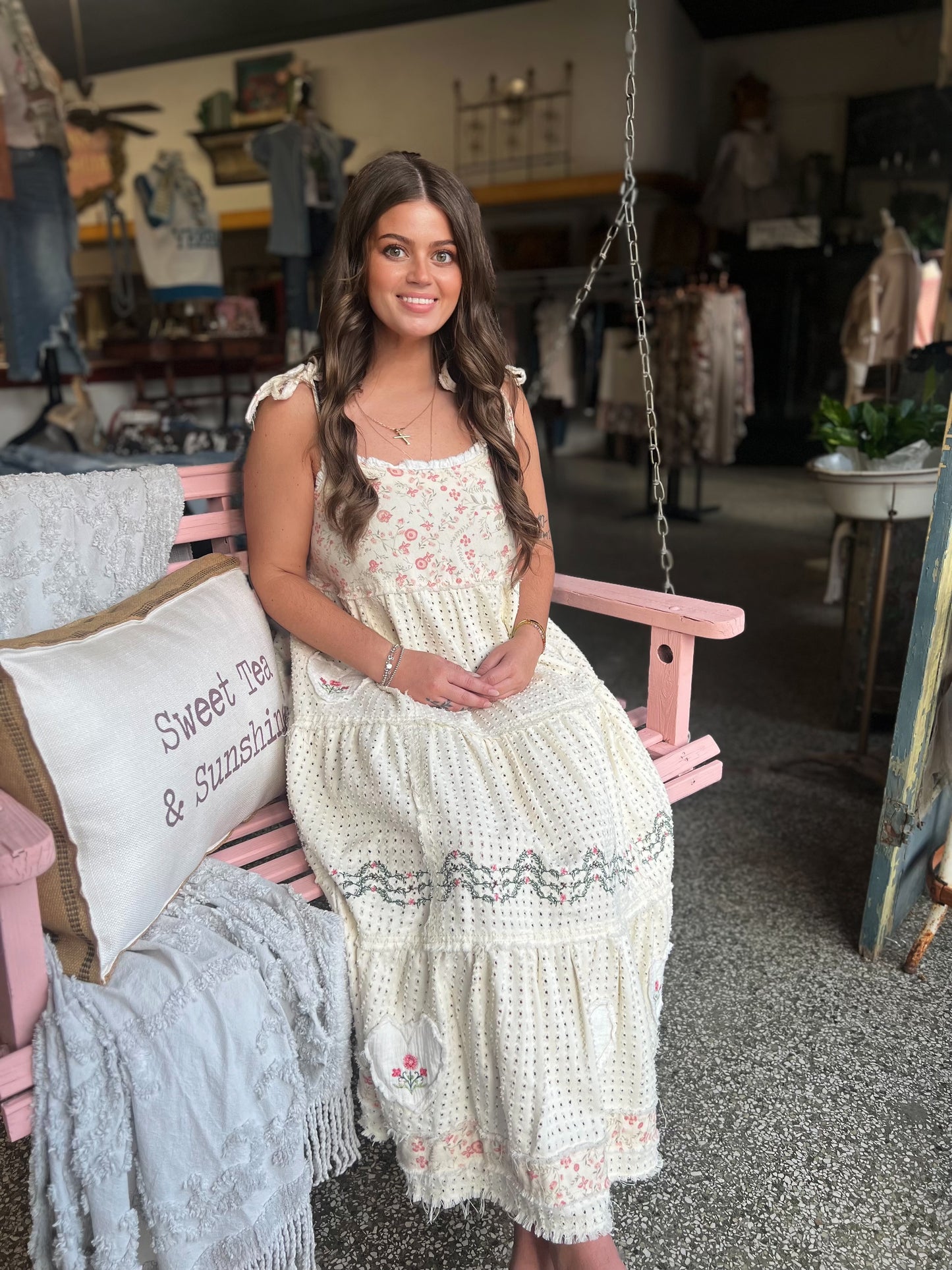 Sleeveless ruffle strap textured woven denim maxi dress