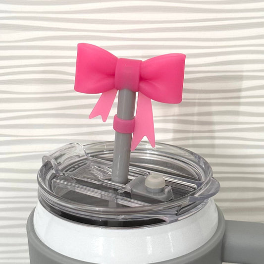 Straw Cover Topper Large Bow Coquette "Hot Pink" 10mm