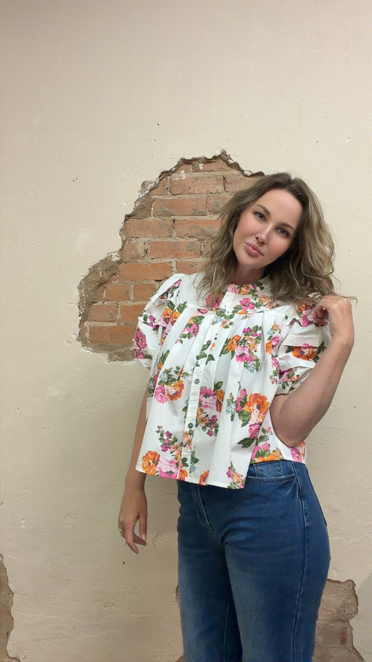 Megan Floral Puff-Sleeve Blouse