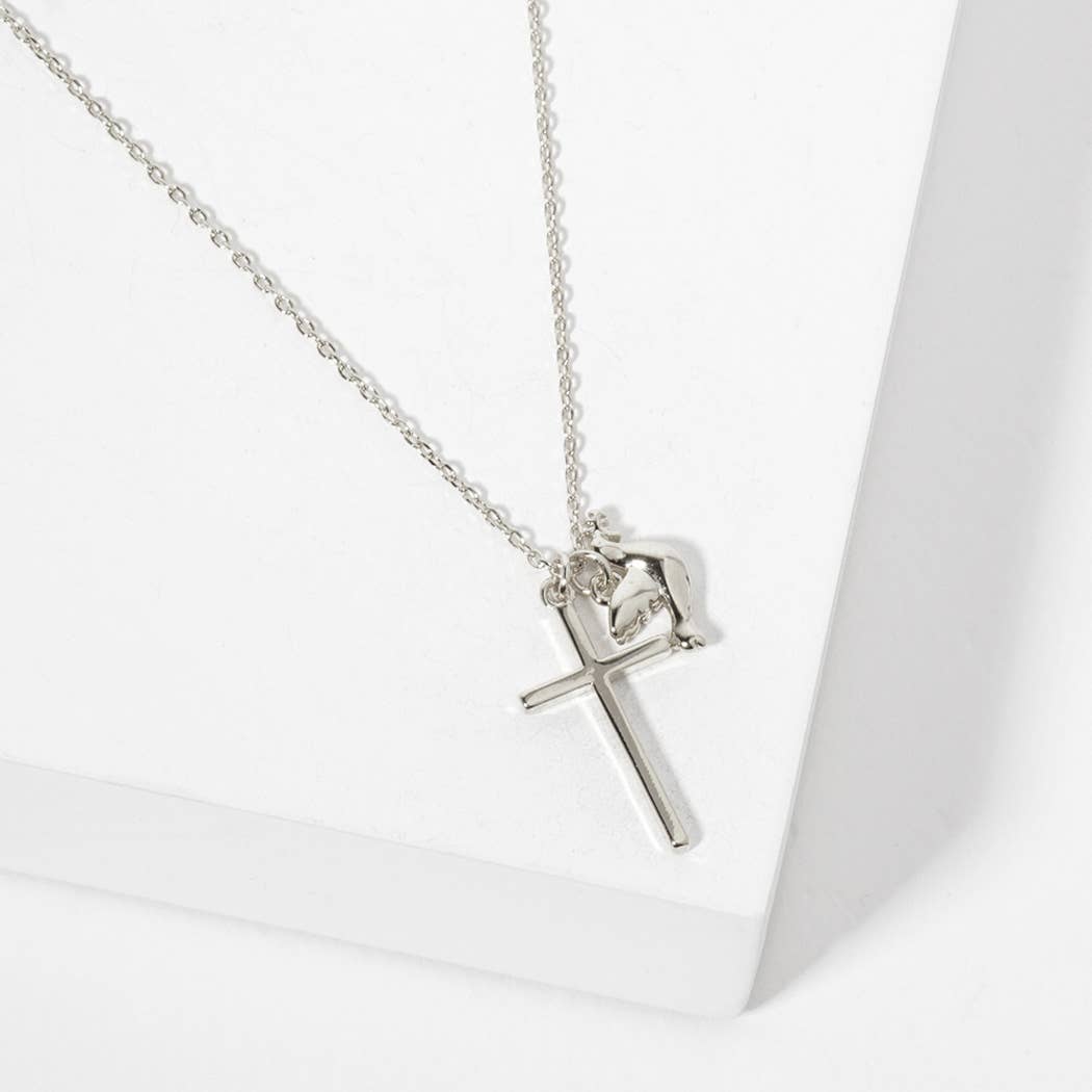Romans 15 13 Dainty Cross Dove Charm Necklace