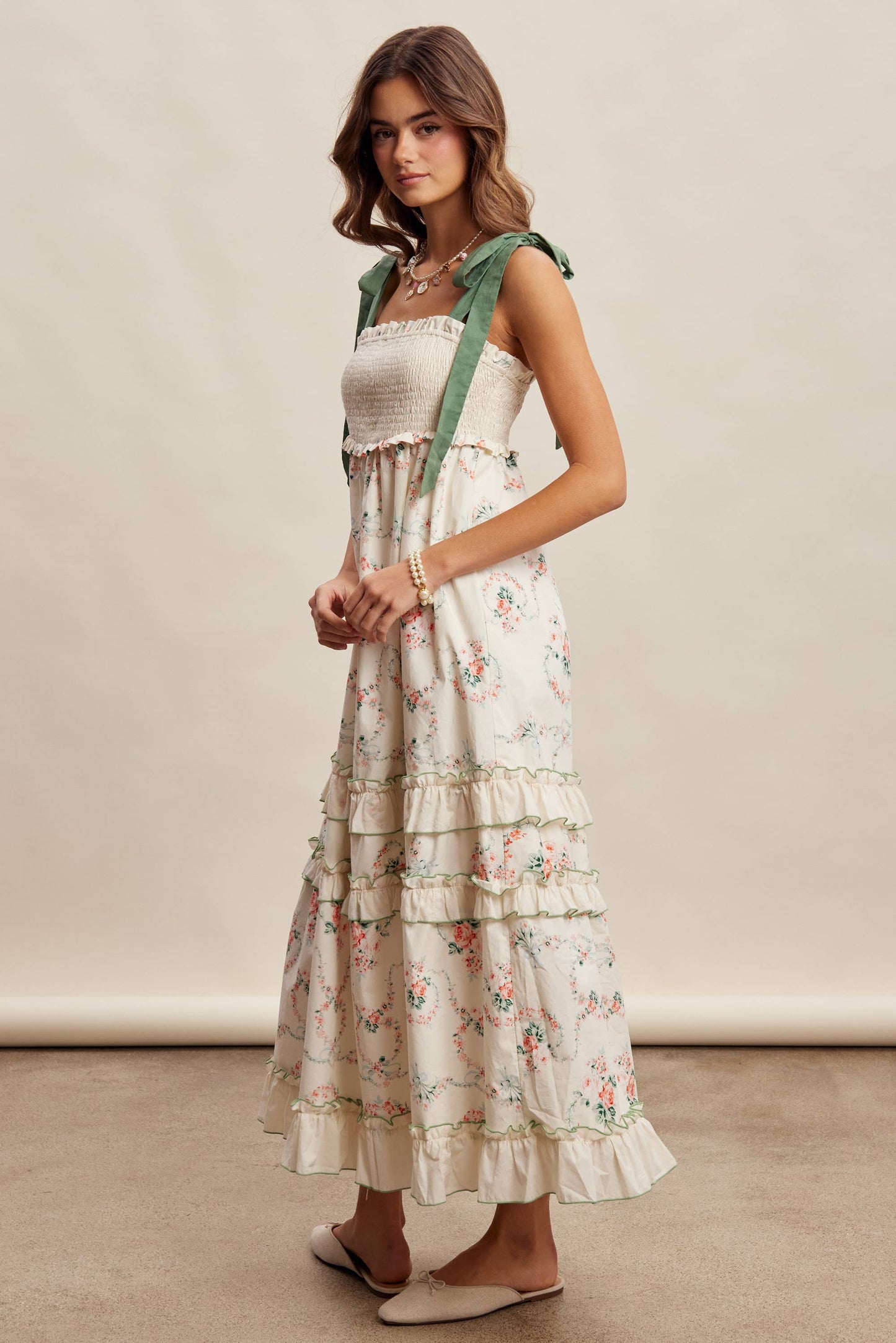 Floral Smocked Tiered Maxi Dress LD1636