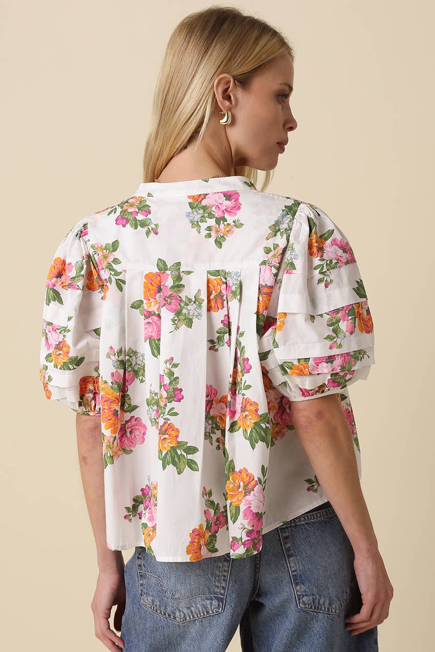 Megan Floral Puff-Sleeve Blouse