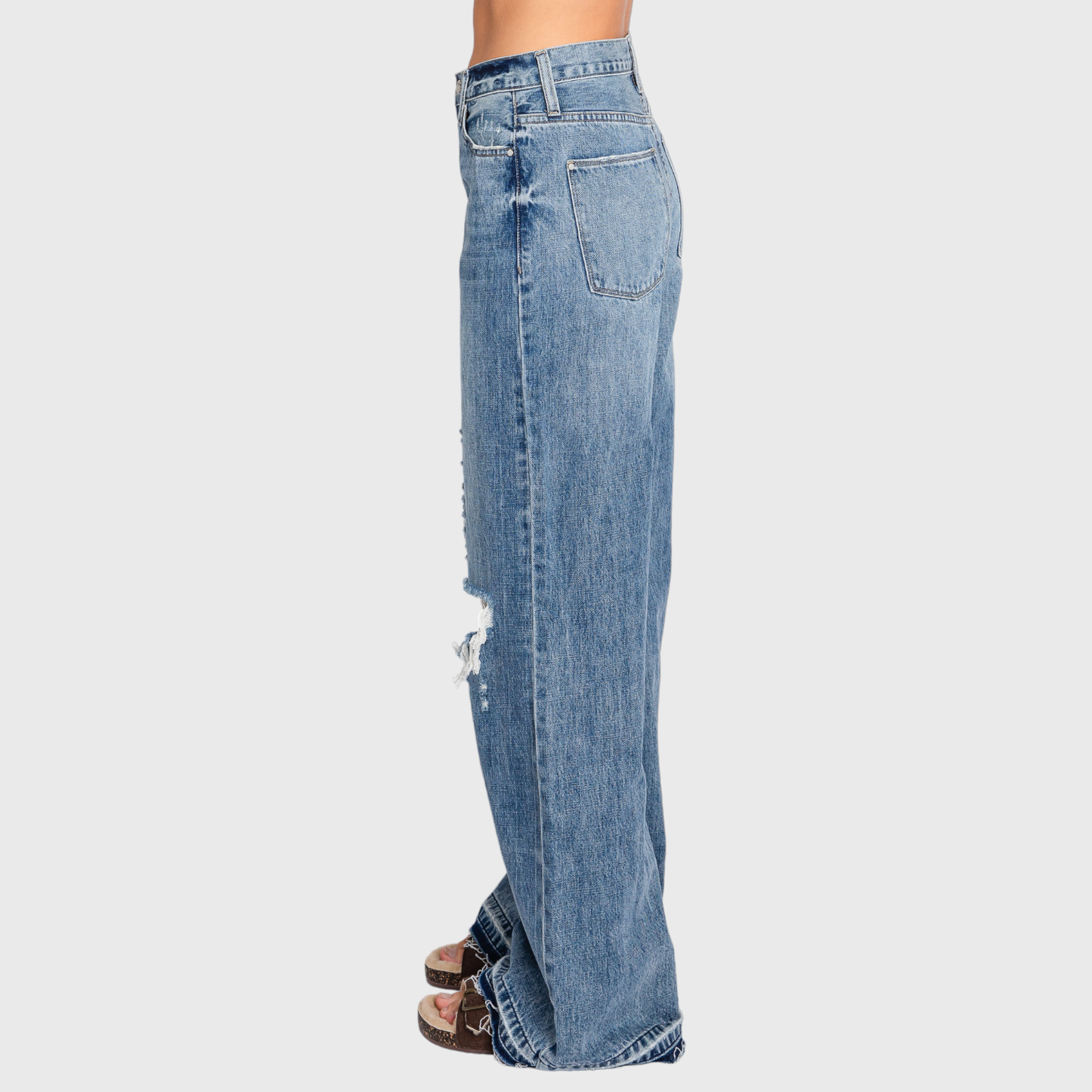 DISTRESSED HIGH RISE RIGID VINTAGE WIDE LEG JEANS