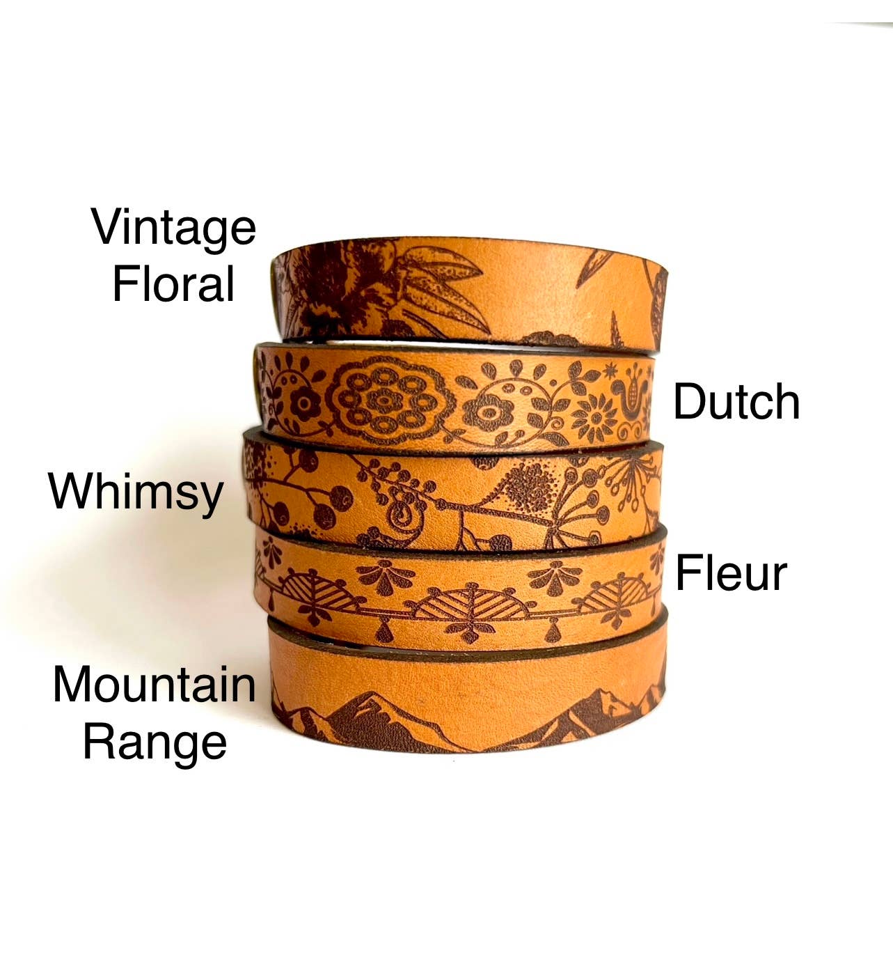 Design Leather Snap Bracelet - Engraved Leather Cuff