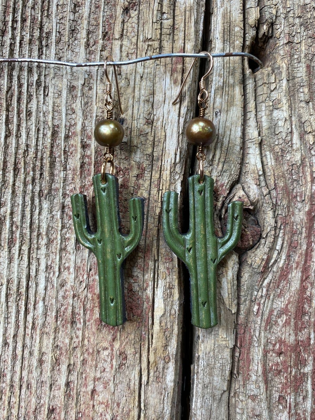 Painted Leather Saguaro Earrings