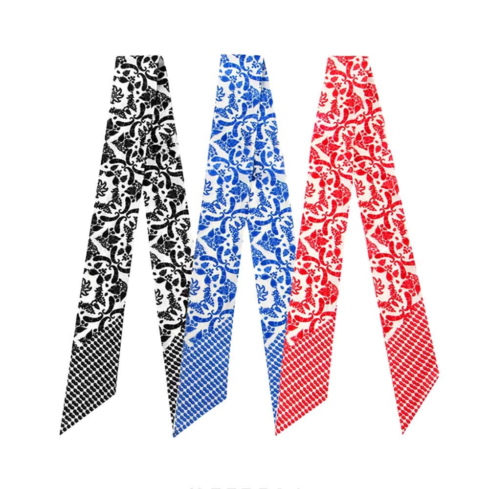 Classic Vintage Floral Motif Print Silk Feel Twilly Skinny Scarf