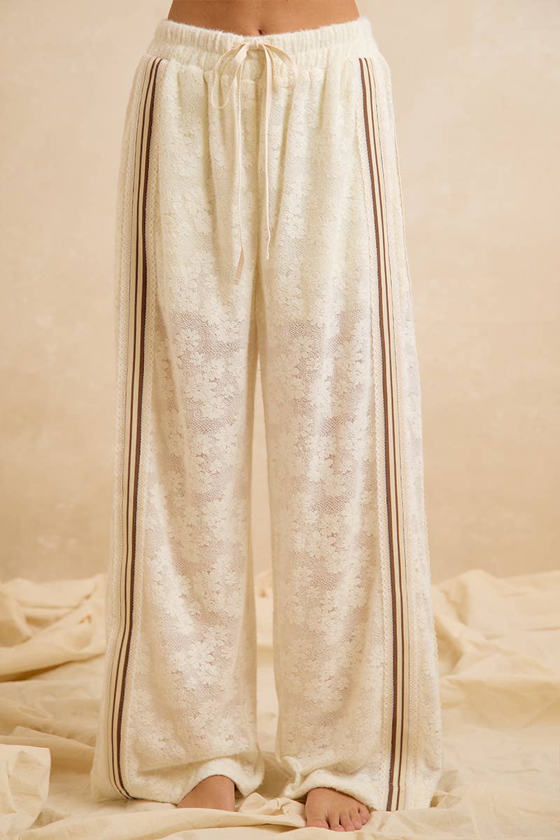 FLOWER LACE PANTS SIDE STRIPE TRIM WITH SHORTS LINING