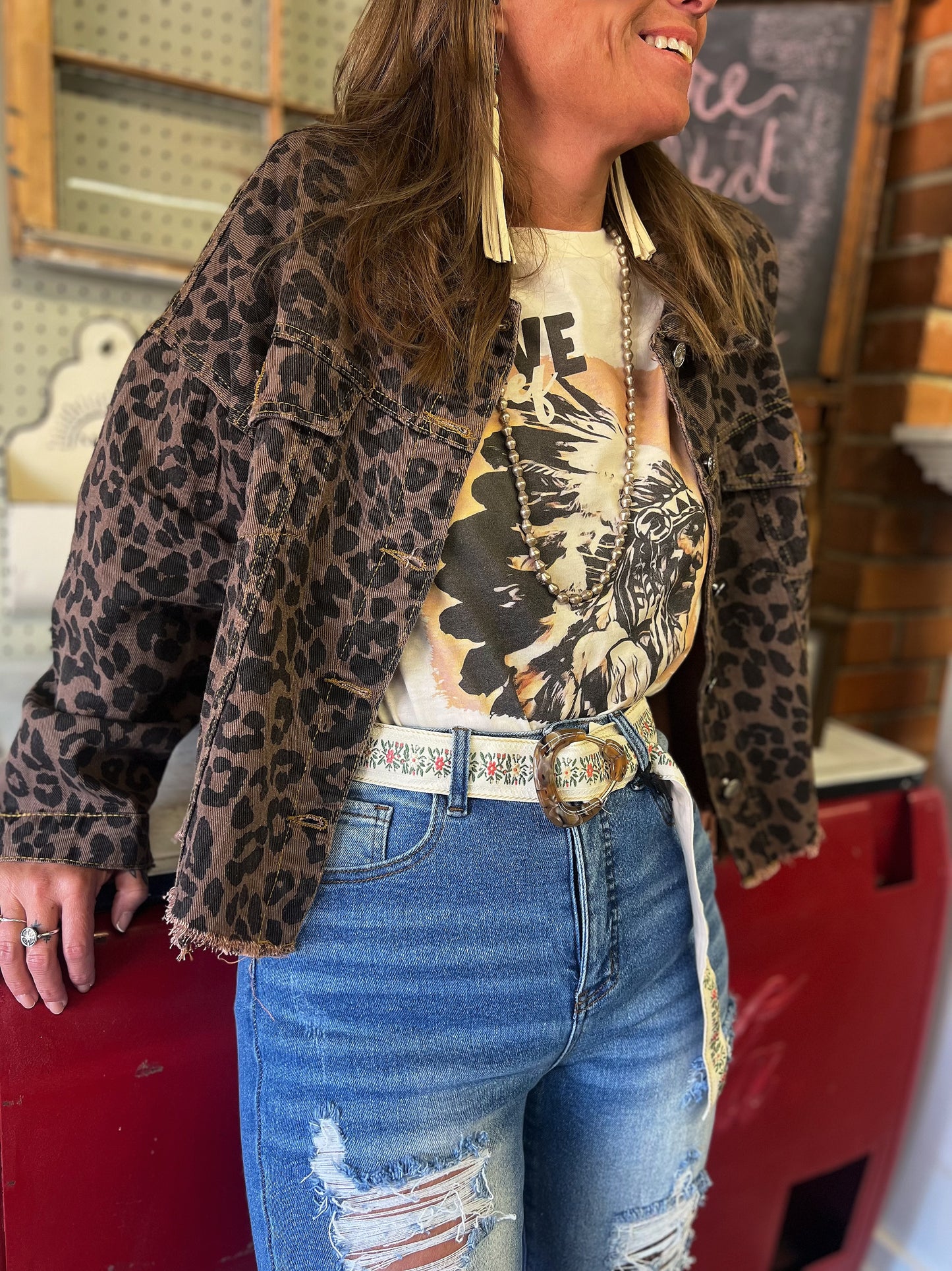 Leopard Short Denim Jacket