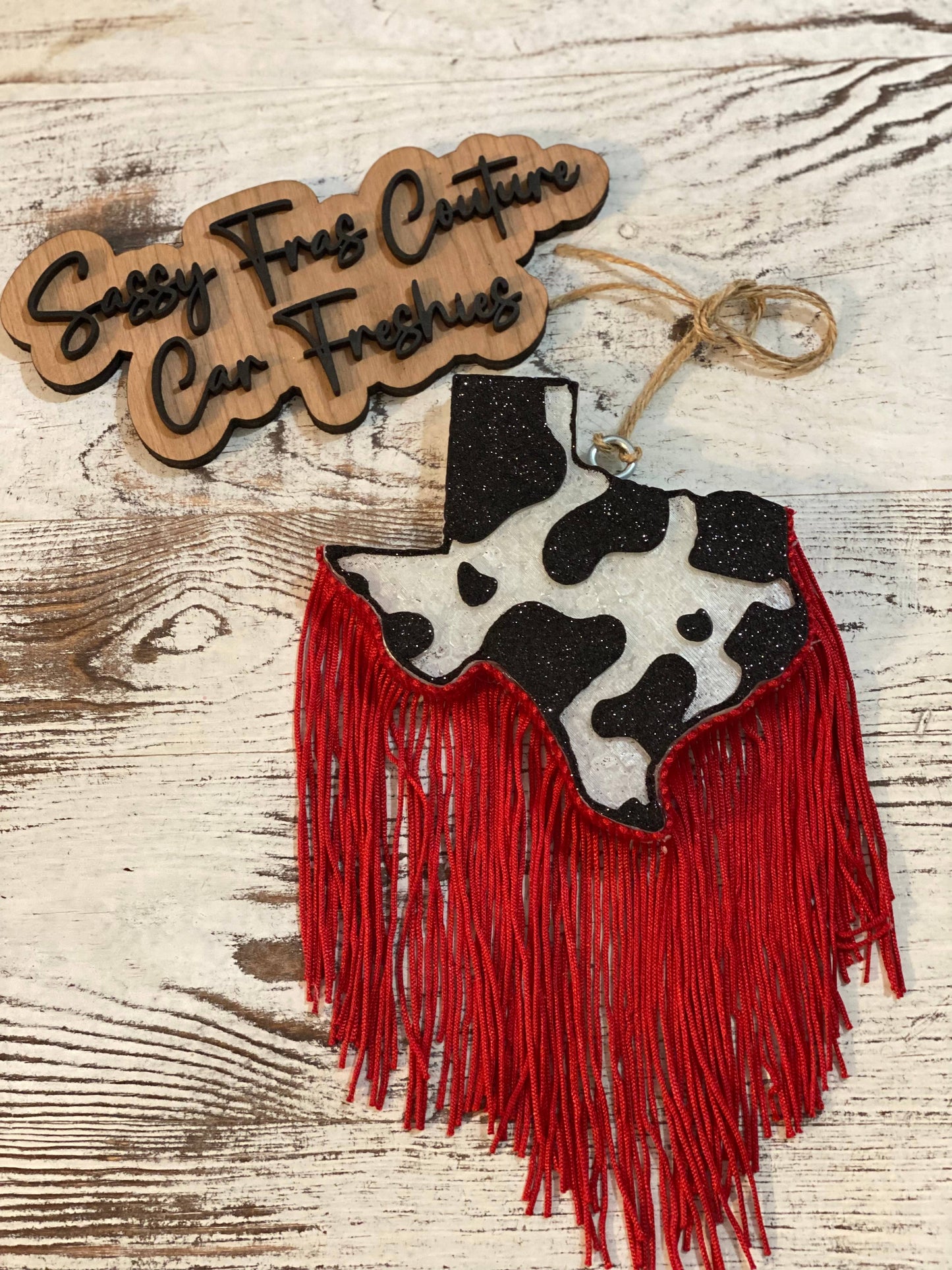 Texas Cow Print Freshie with Fringe