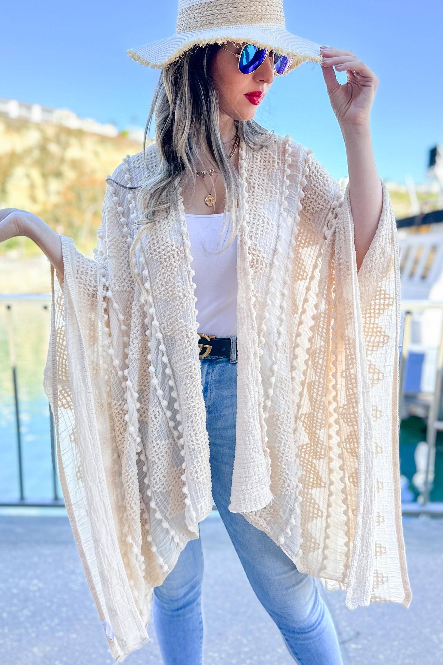 Ivory 3D Textured Open Front Soft Kimono Cardigan