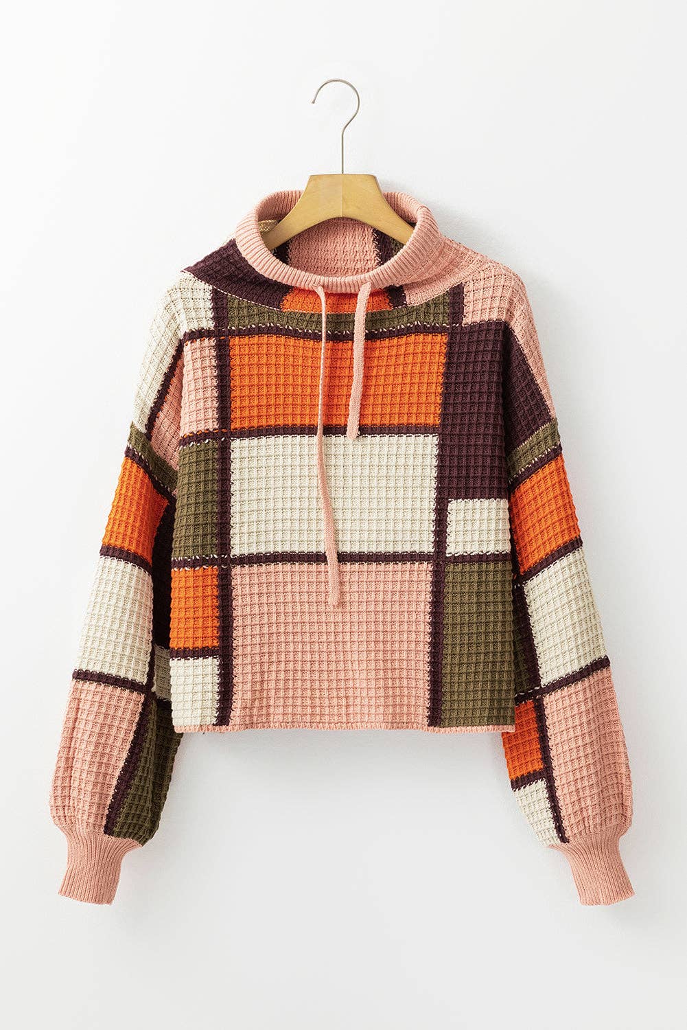 Colorblock Waffle Knit Cowl Sweater