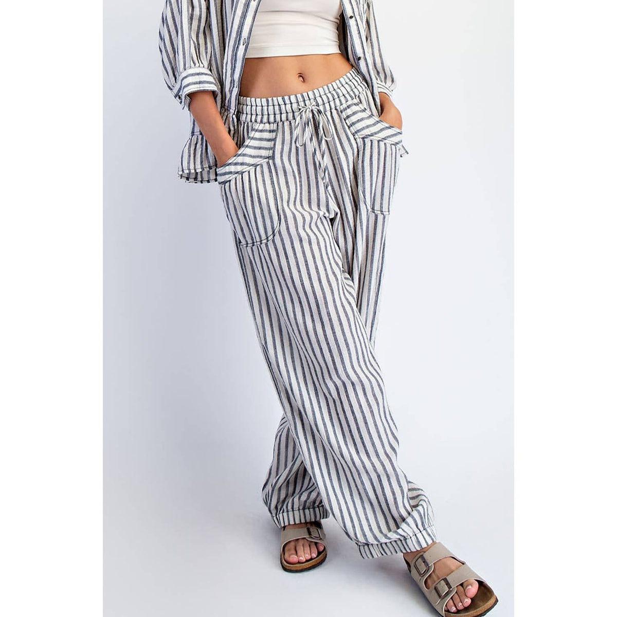 STRIPE SOFT WASH LINEN BLENDED PANTS