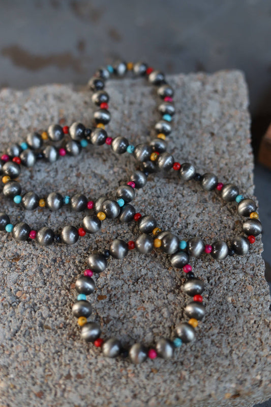 Silver multi colored beaded necklace