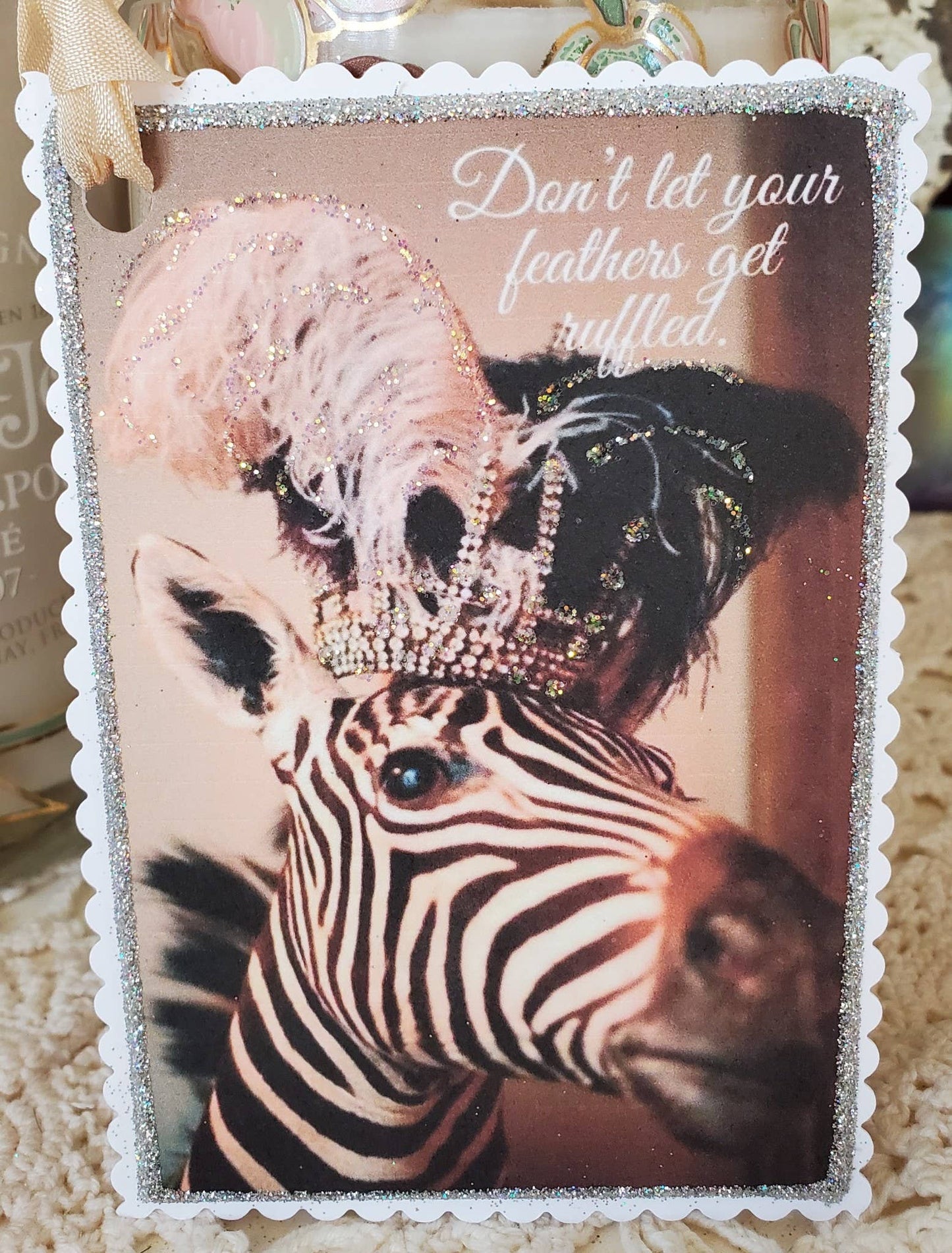 Gift Tag Zebra n Feathers