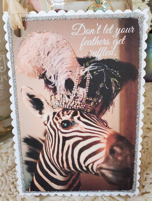 Gift Tag Zebra n Feathers