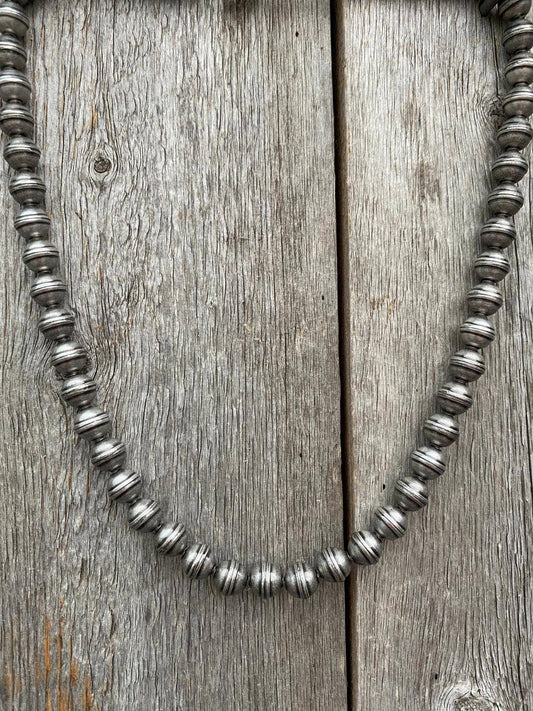 8mm Nickel Silver Oxidized Bead Necklace