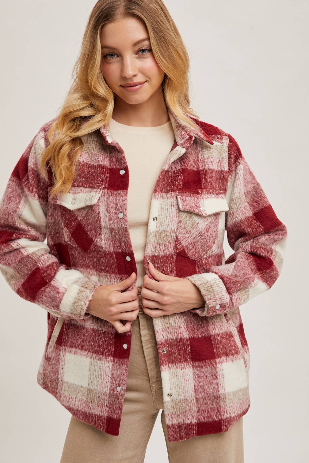 BUTTON DOWN PLAID SHACKET