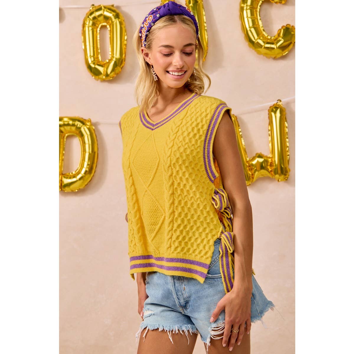 GAMEDAY THEME TEXTURED KNIT SWEATER TOP