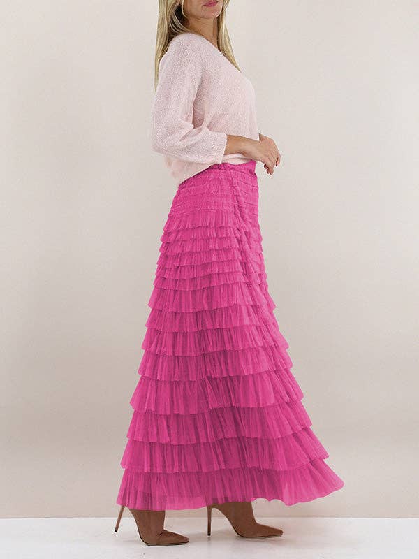 A-Line High Waisted Solid Color Tulle Skirts Bottoms