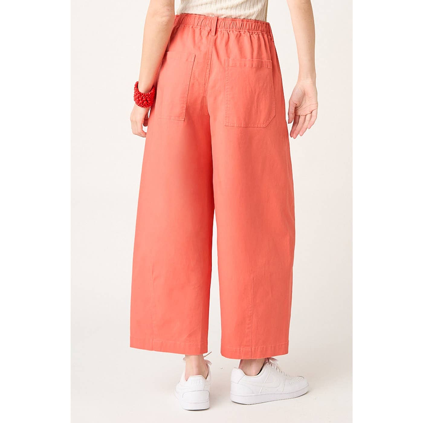 WIDE BARREL LEG DRAWSTRING ELASTIC WAIST PANTS