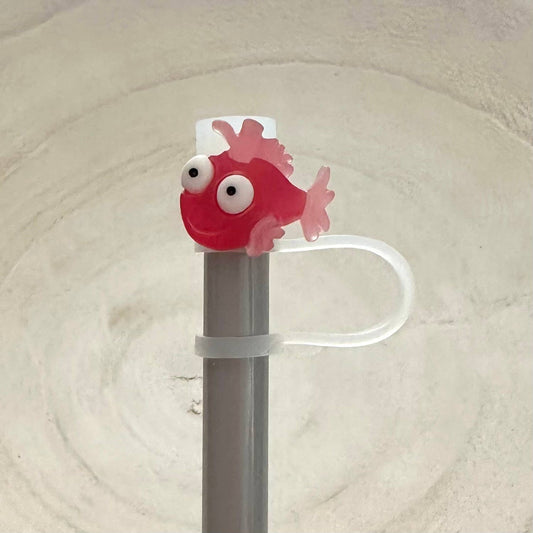 Straw Cover Silicone Acrylic Pink Fish 10mm