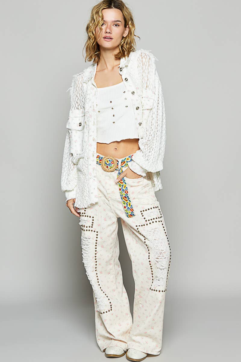 Long sleeve contrast woven chambray cotton shirt