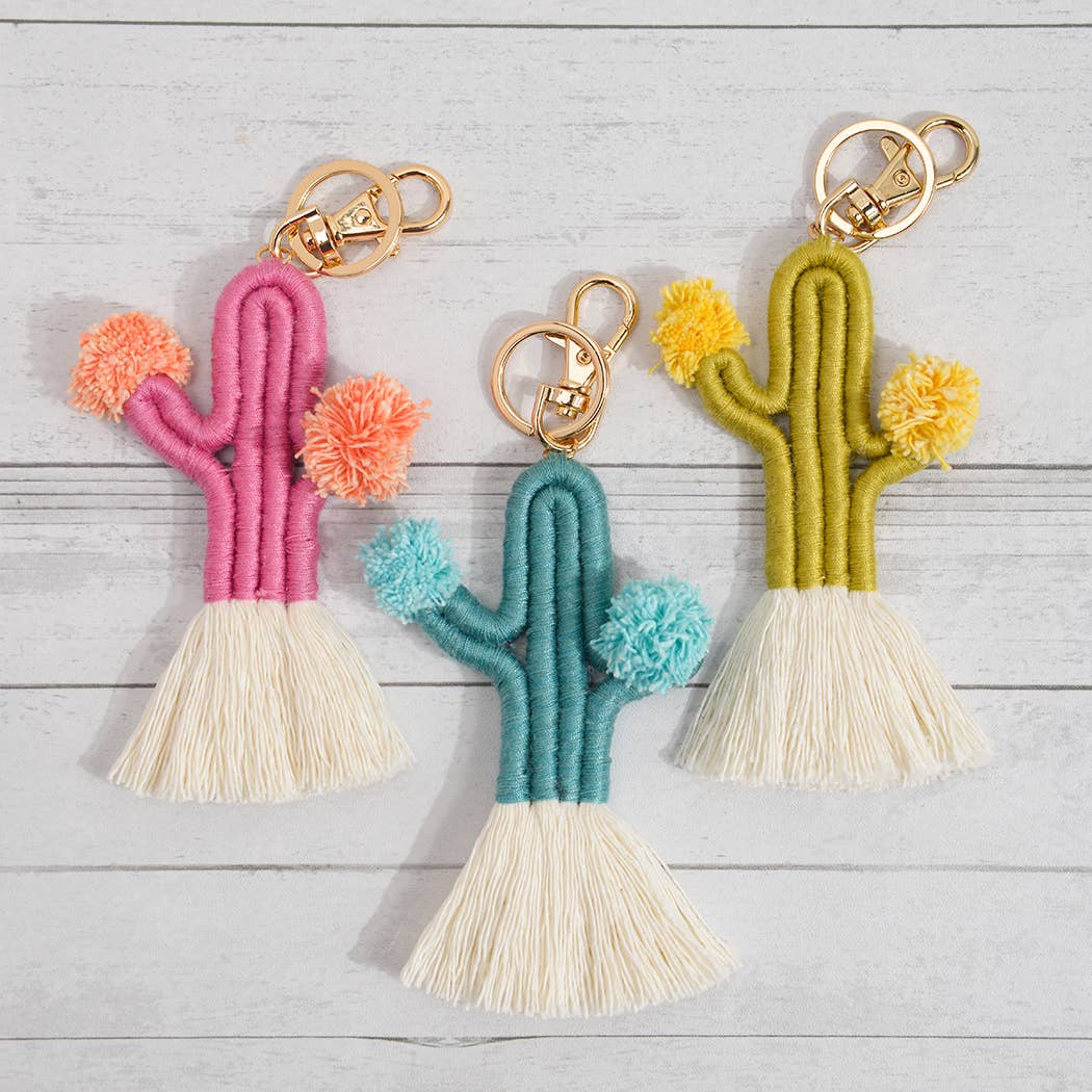 Boho Woven Fringed Cactus Bag Pendant