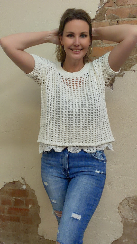 Open knit Short Sleeve Crochet Sweater