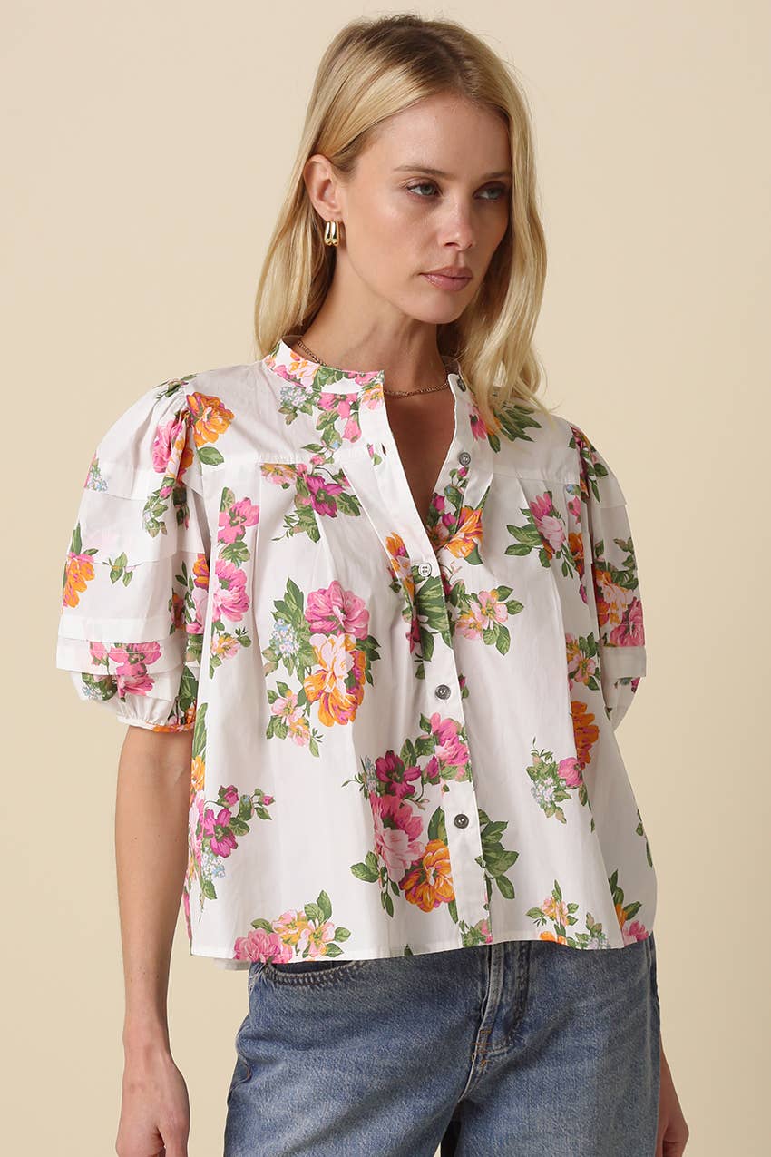 Megan Floral Puff-Sleeve Blouse