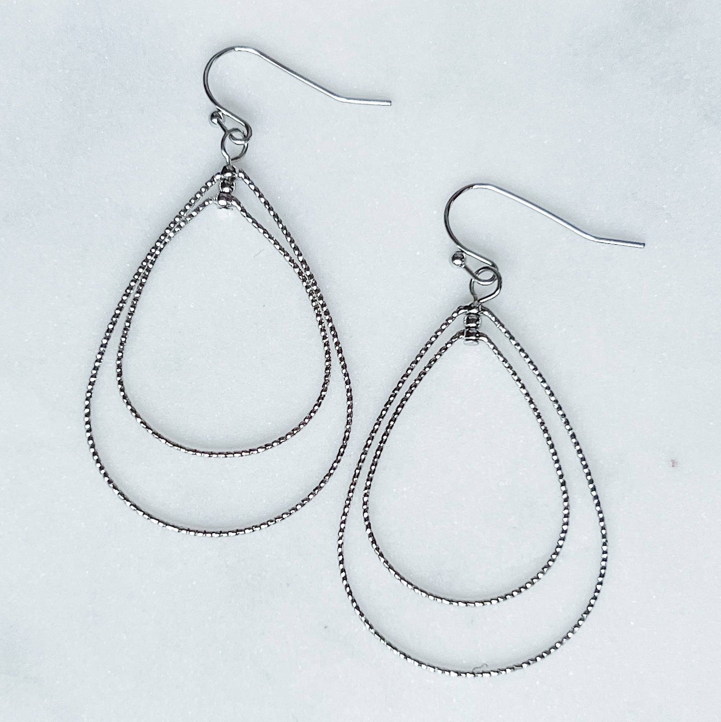 Silver double teardrop earrings