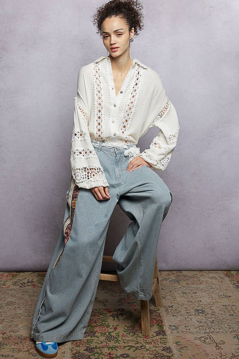 Collar neck balloon sleeve double gauze shirt top