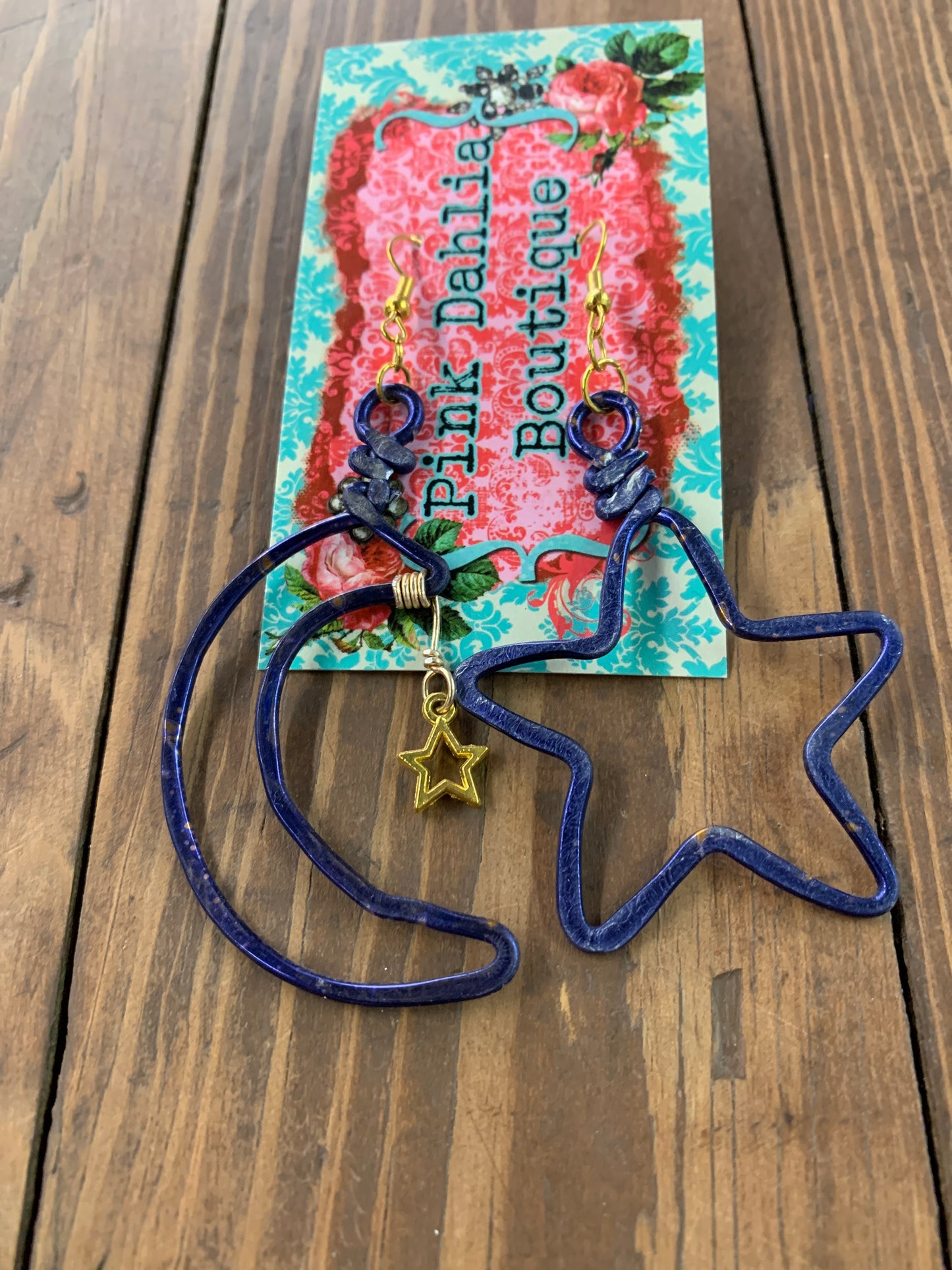 Blue moon and star earrings