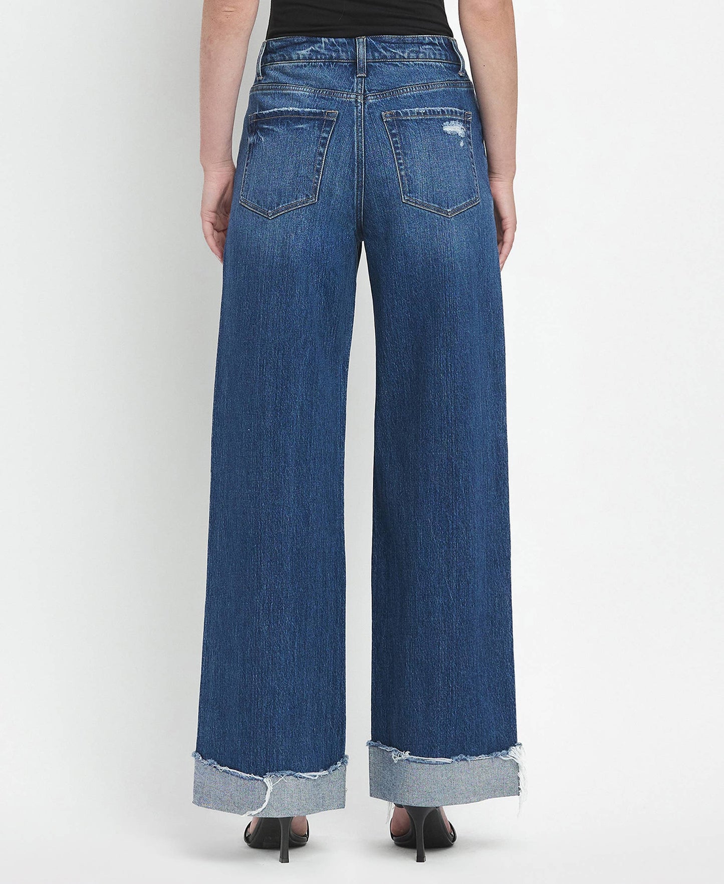 SUPER HIGH RISE CUFFED BAGGY WIDE JEANS T6614