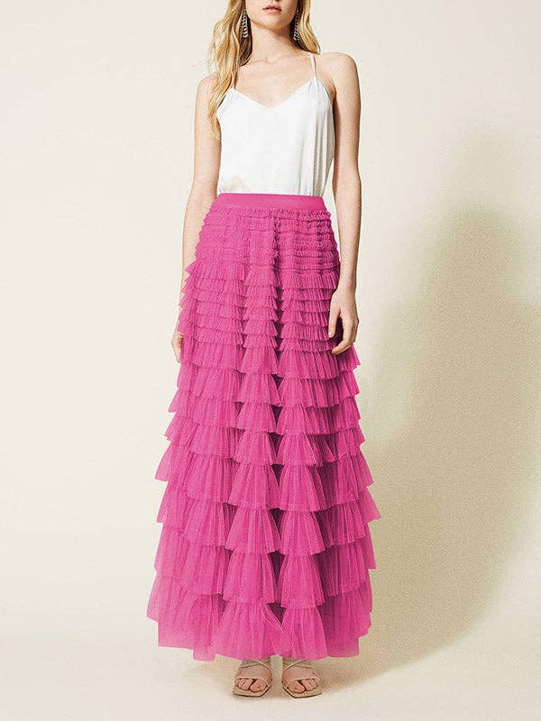 A-Line High Waisted Solid Color Tulle Skirts Bottoms