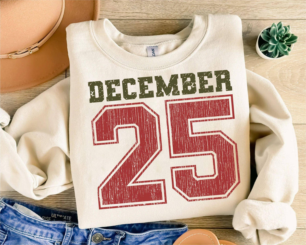 Distressed December 25 Shirt, Vintage Christmas Sweater