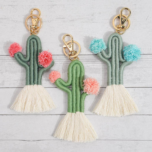 Boho Woven Fringed Cactus Bag Pendant